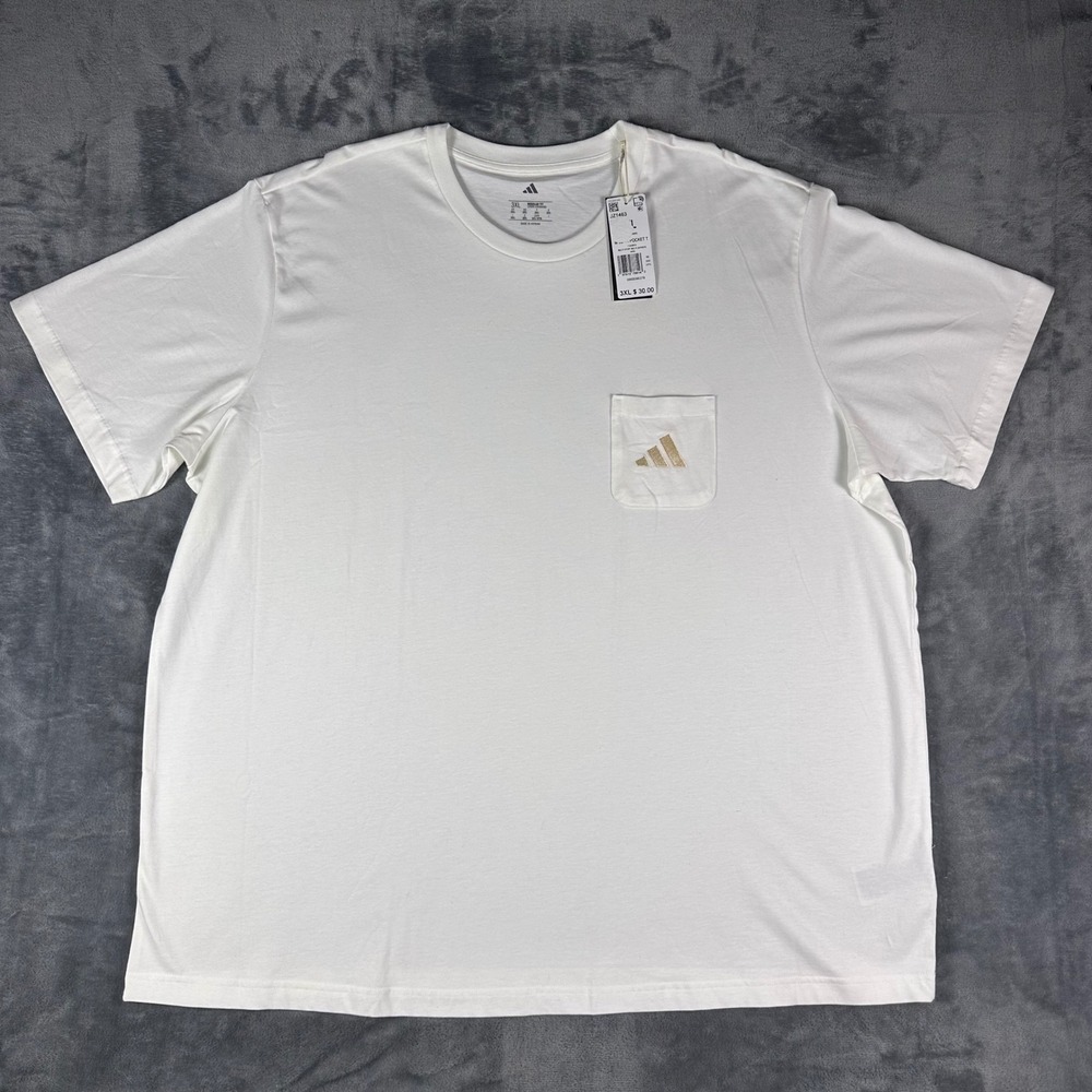 NWT Adidas Mens White Pocket T-Shirt Gold Logo 3XL